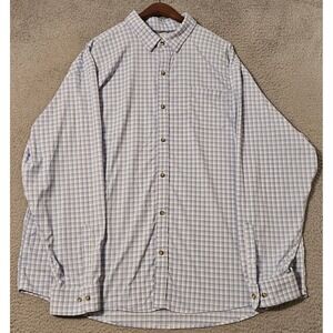 Poncho Western Button Down Fishing Shirt 3XL Blue White Checkered Long Sleeve